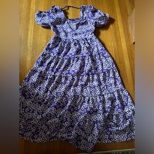 Purple and white floral dress with puff sleeves, size M